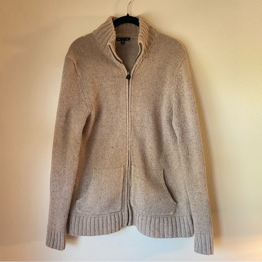 Gap Cotton Alpaca Zip-Up Cardigan, Men’s Medium, Beige Tan Granola Fisherman EUC